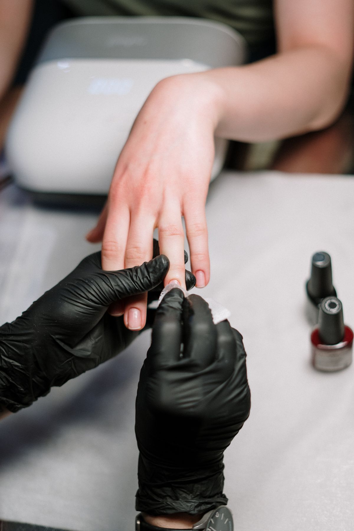 Manicure in progress, representative of services at Angel Nails